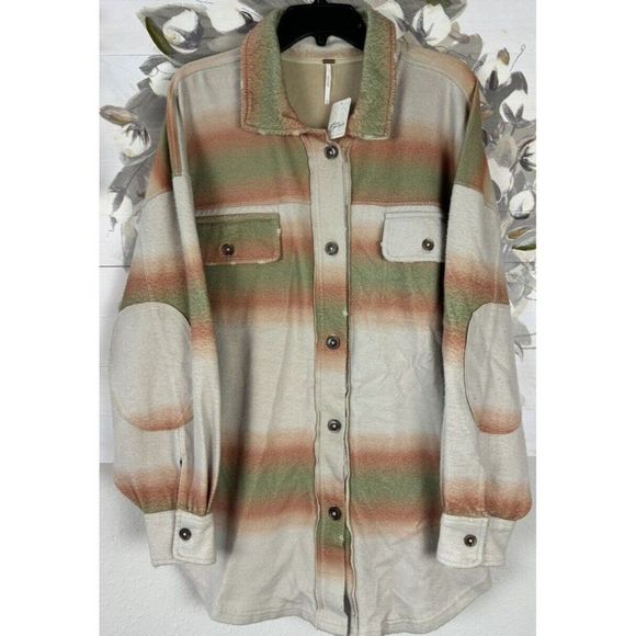 FREE PEOPLE $178 LARGE RUBY PRINTED SHACKET COTTON BLEND JACKET MARZIPAN - Picture 3 of 13